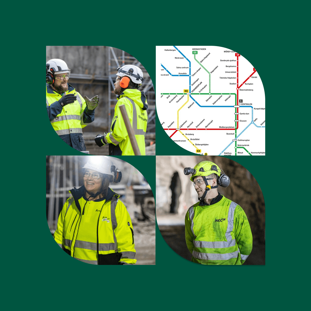 Bild på tunnelbanesystemet och personer som jobbar med projektet.